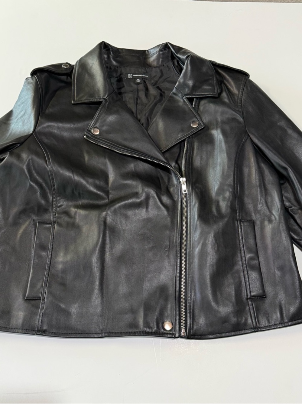 INC International Concepts Black Leather Asymmetrical Zip Jacket